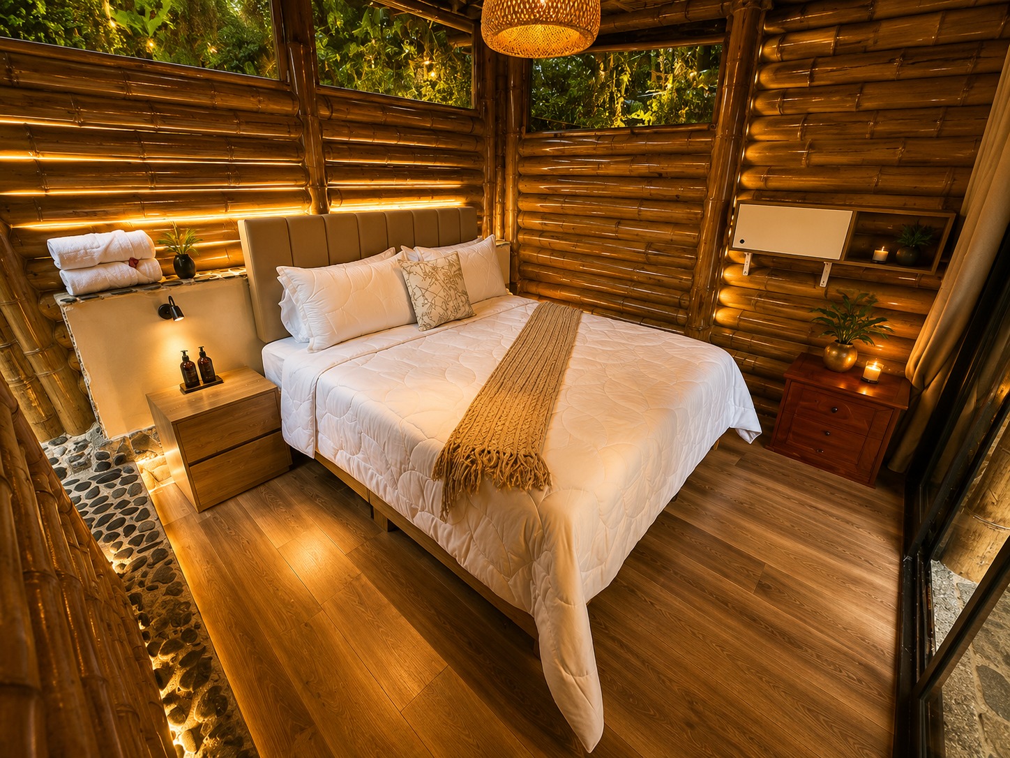 Interior cabaña bambú